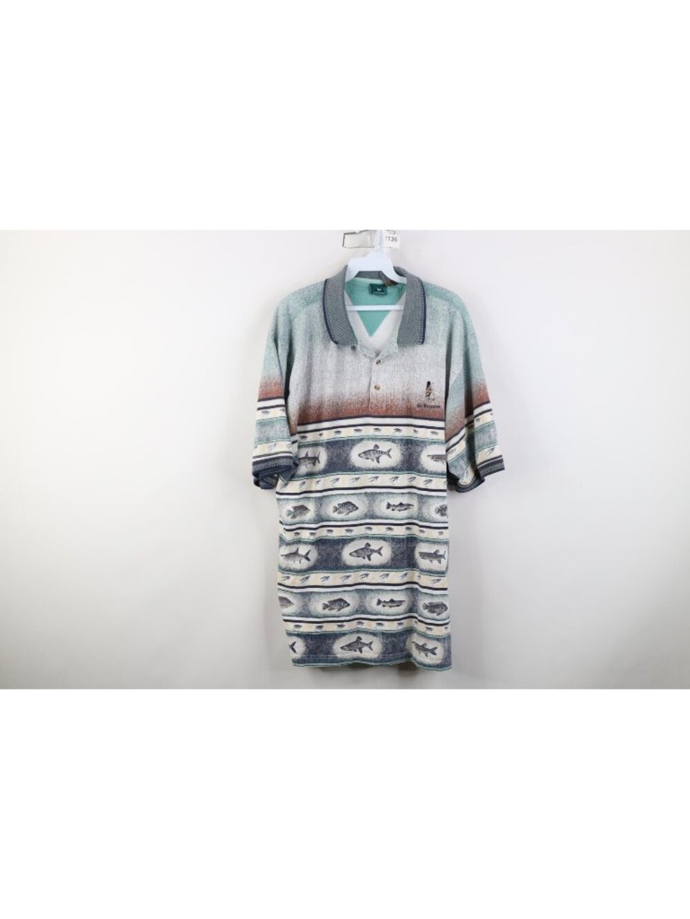 Vintage 90s le coq sportif Mens XL St Andrews Golf Course Fish Polo Shirt Cotton